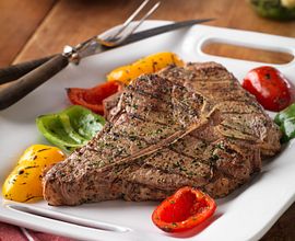 Grilled Beef Porterhouse Steaks & Colorful Peppers