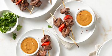 Beef Bites with Peanut Bourbon Sauce