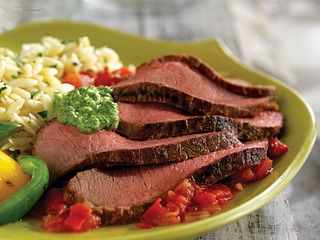 Grilled Steak with Arugula Pesto and Vodka-Tomato Sauce
