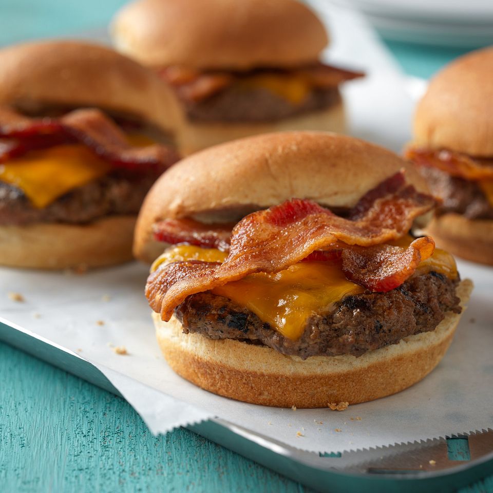 Maplewood-Smoked Bacon Beer Burgers