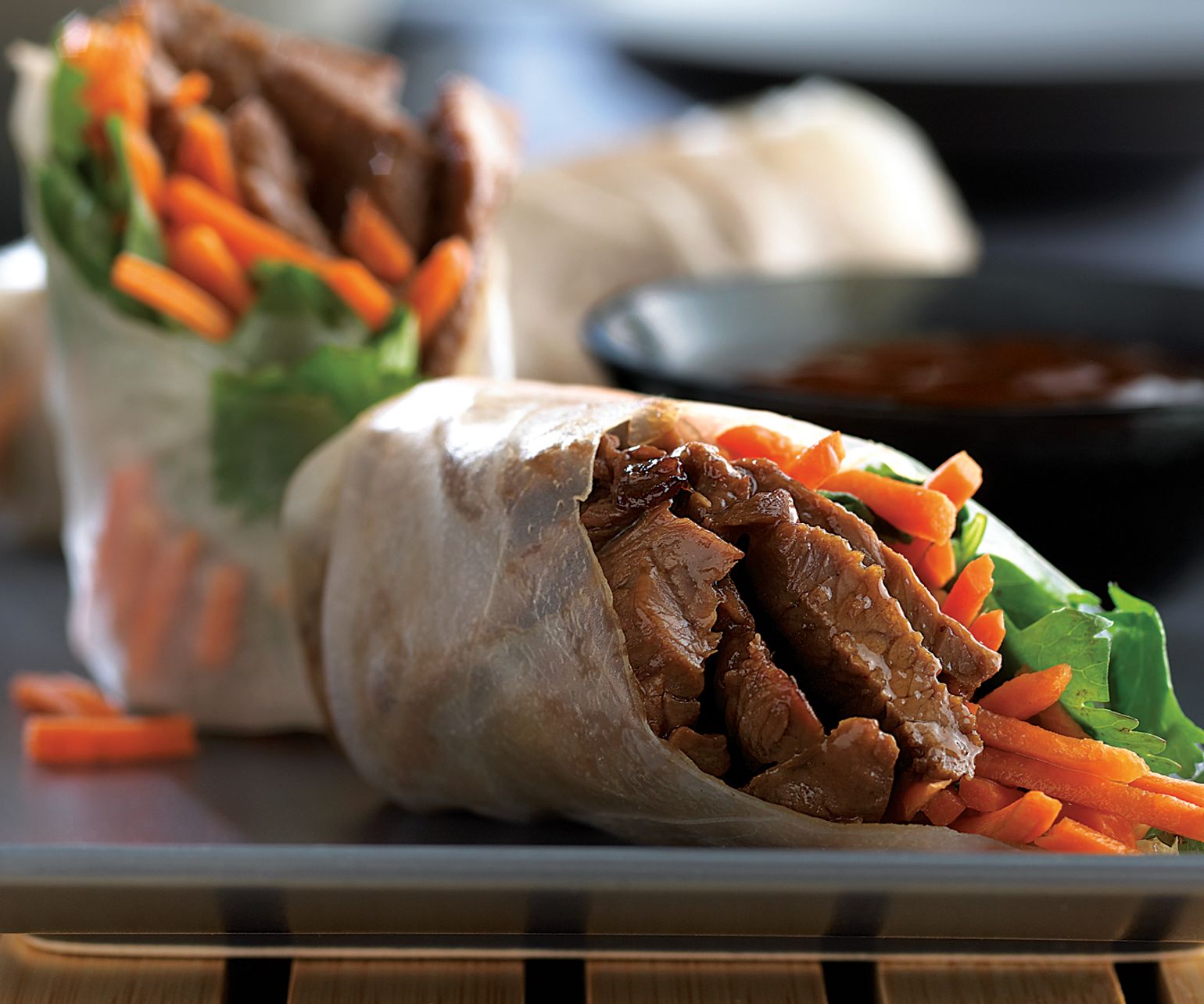 Beef Spring Rolls with Carrots and Cilantro