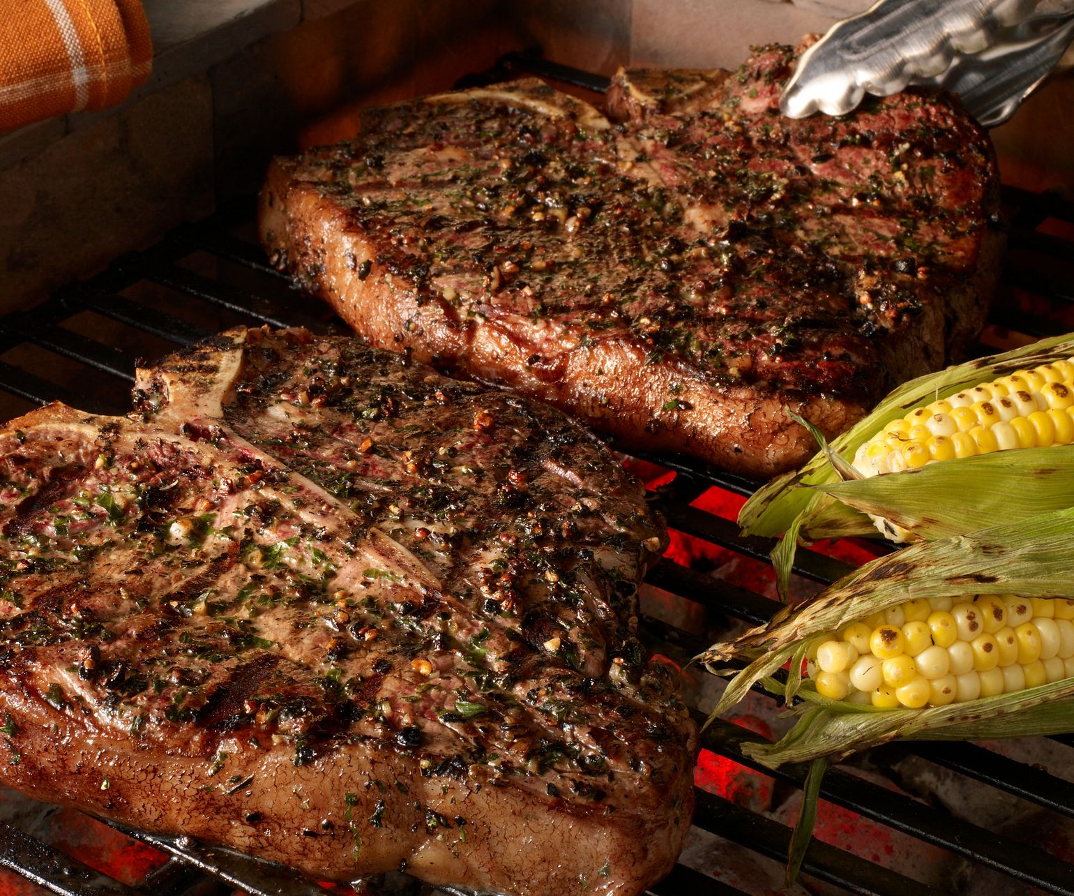 Grilled Porterhouse Steaks with Garlic-Herb Peppercorn Crust