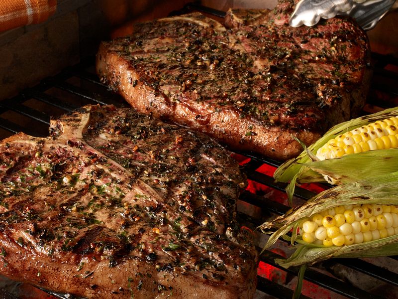 Grilled Porterhouse Steaks with Garlic-Herb Peppercorn Crust
