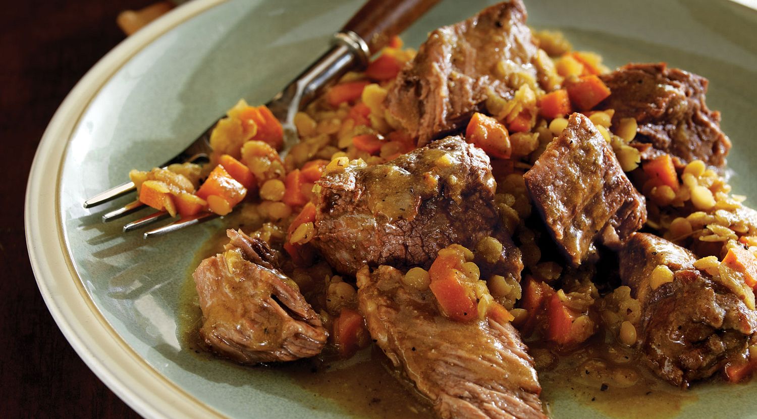 Braised Chuck Steaks with Savory Lentils