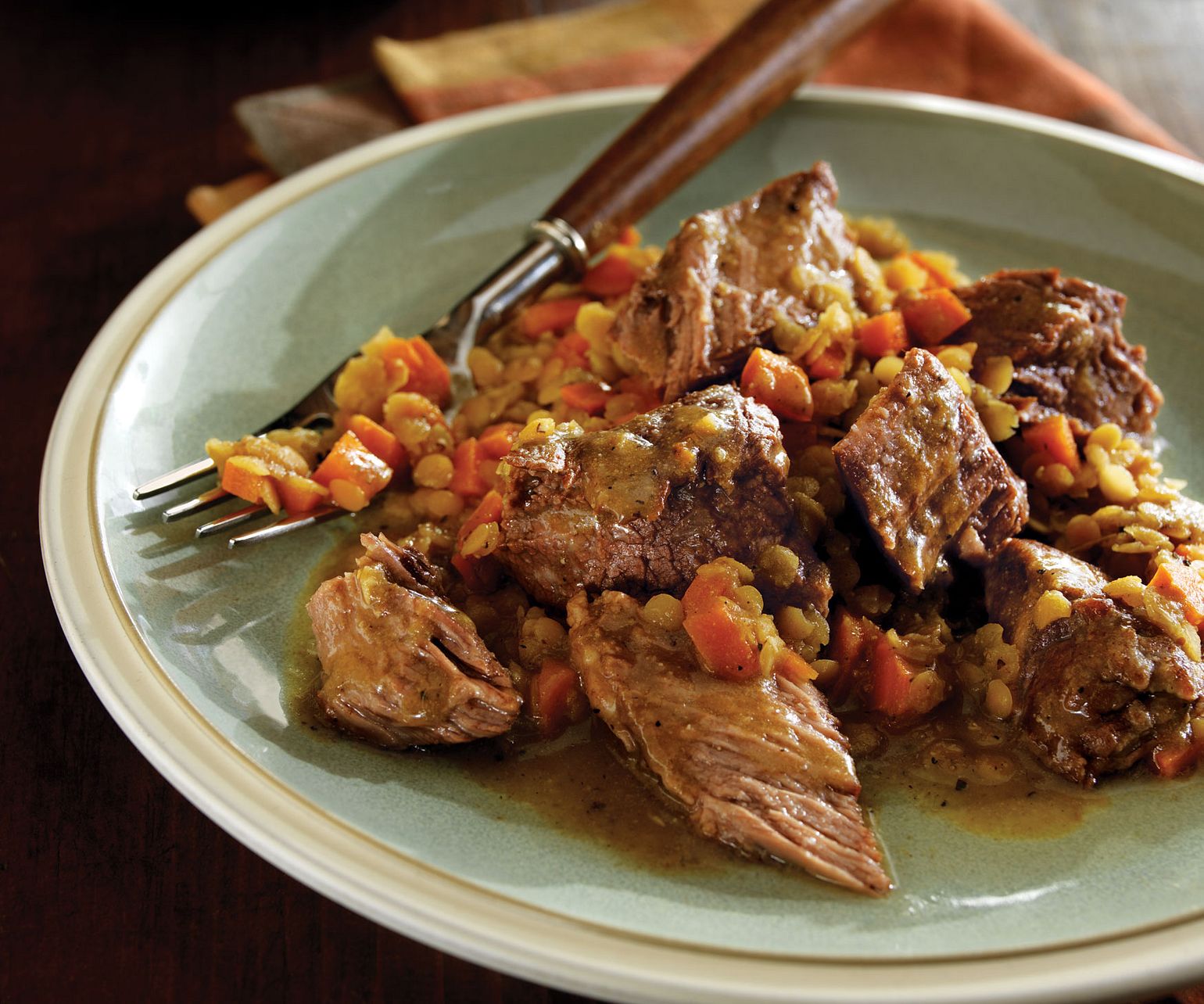 Braised Chuck Steaks with Savory Lentils