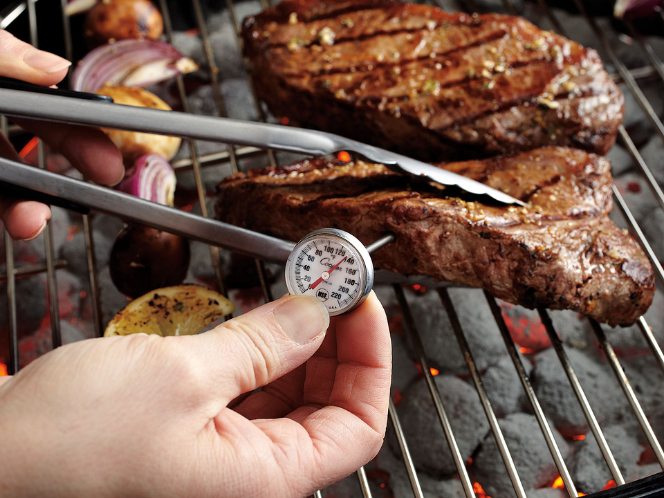Grecian Beef Top Loin Steaks and Mushroom Kabobs Step 3 (temping steaks)