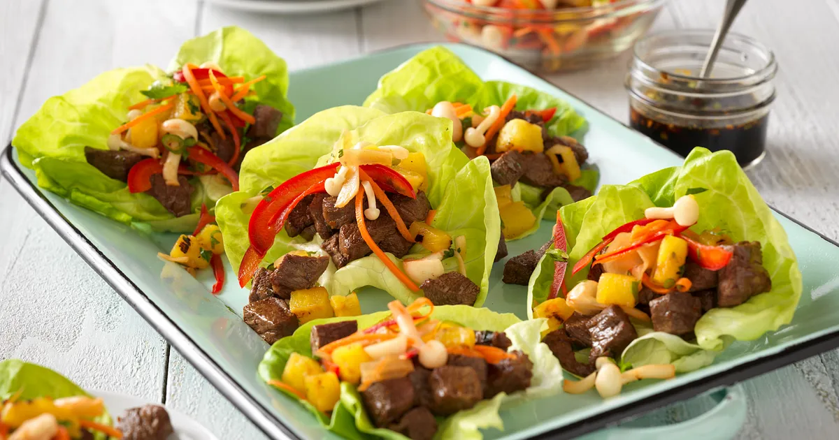 Savory Beef Steak Lettuce Cups with Grilled Pineapple Relish | Beef Loving Texans | Beef Loving Texa