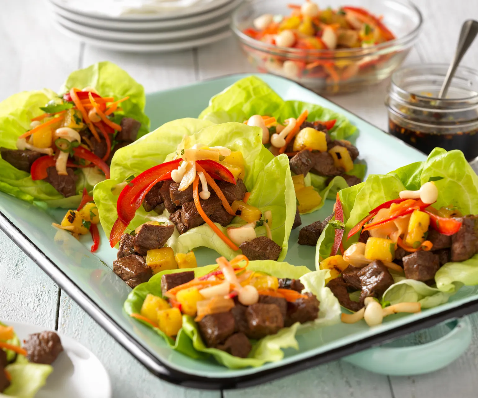 Savory Beef Steak Lettuce Cups with Grilled Pineapple Relish
