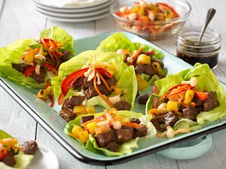 Savory Beef Steak Lettuce Cups with Grilled Pineapple Relish