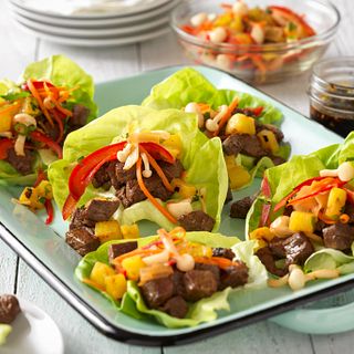 Savory Beef Steak Lettuce Cups with Grilled Pineapple Relish