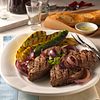 Beef Strip Steaks with Grilled Onion Relish