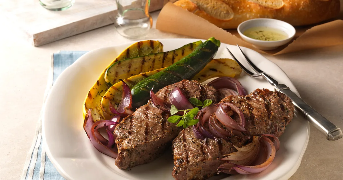Beef Strip Steaks with Grilled Onion Relish | Beef Loving Texans | Beef Loving Texans is your one-st