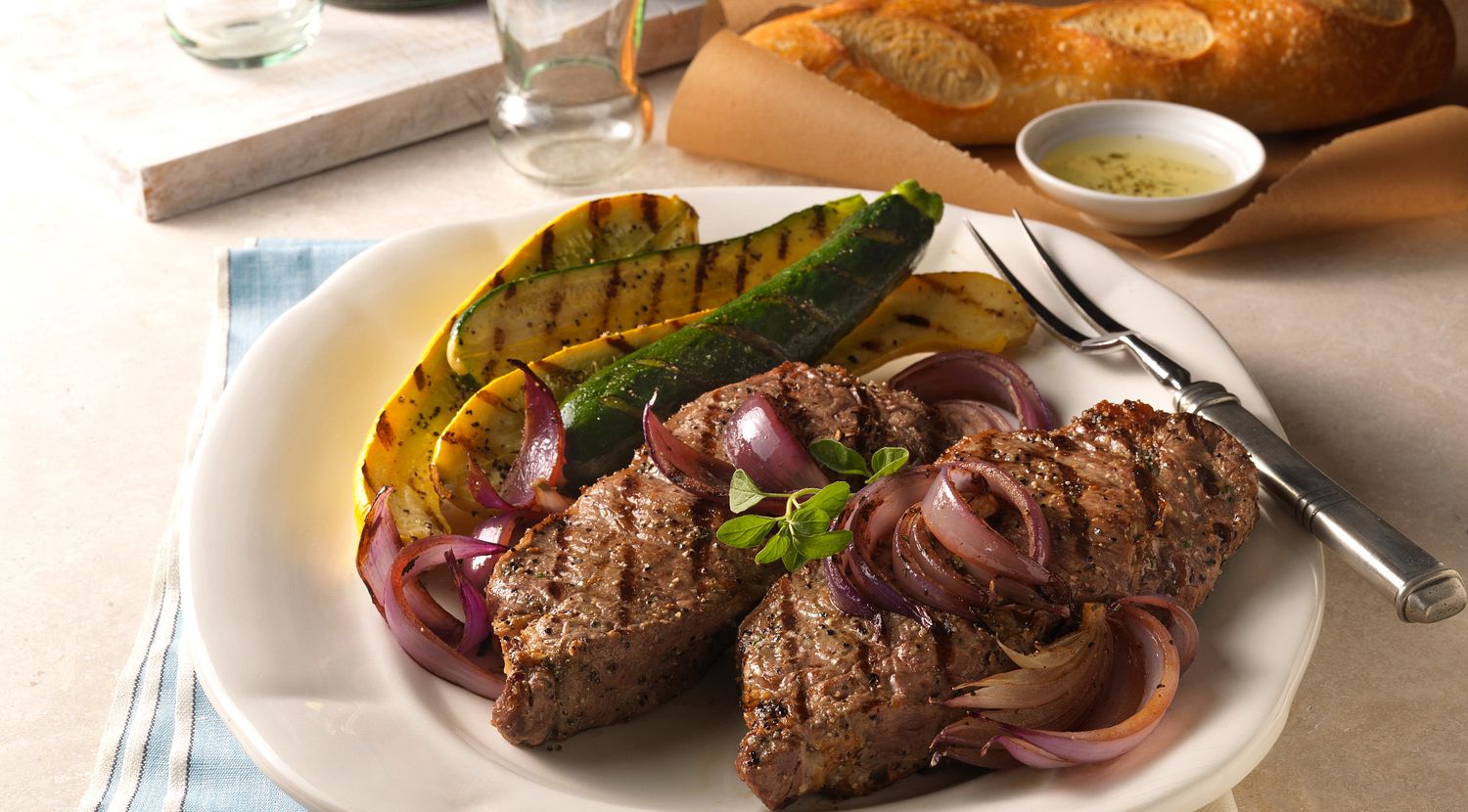 Beef Top Loin Steaks with Grilled Onion Relish