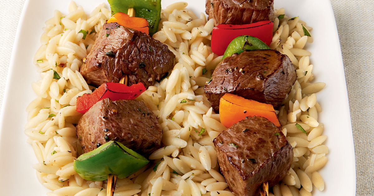 Sizzling Sirloin Kabobs on a Bed of Orzo | Beef Loving Texans | Beef Loving Texans is your one-stop 