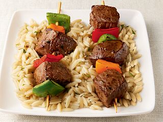 Sizzling Sirloin Kabobs on a Bed of Orzo