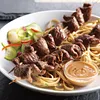 Hoisin-Marinated Beef Skewers with Peanut Dipping Sauce