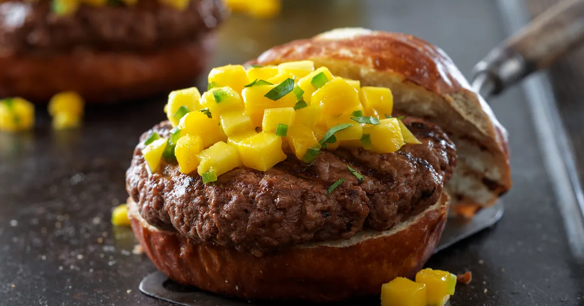 Caribbean Beef Burgers with Mango Salsa | Beef Loving Texans | Beef Loving Texans is your one-stop i