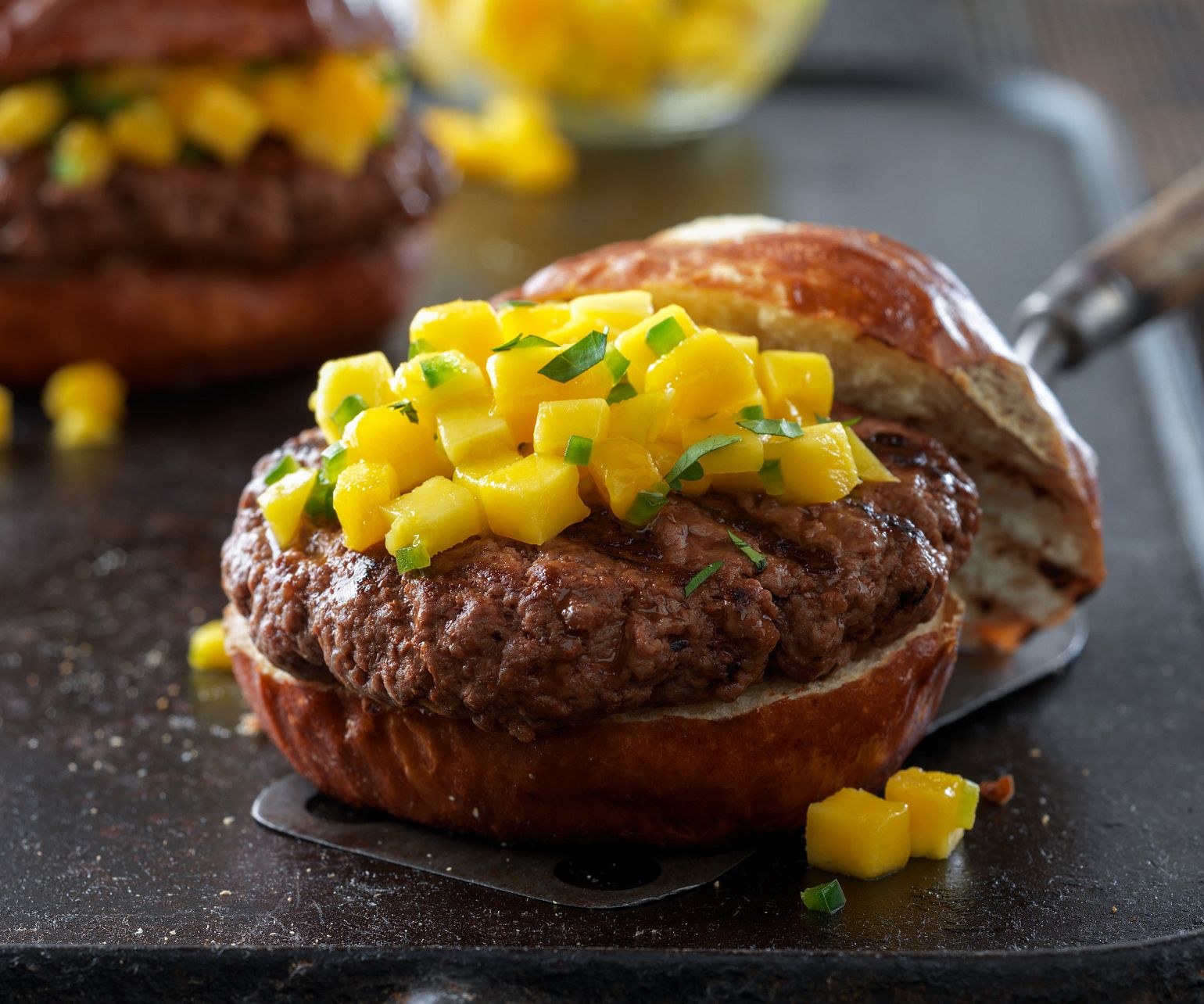 Caribbean Beef Burgers with Mango Salsa