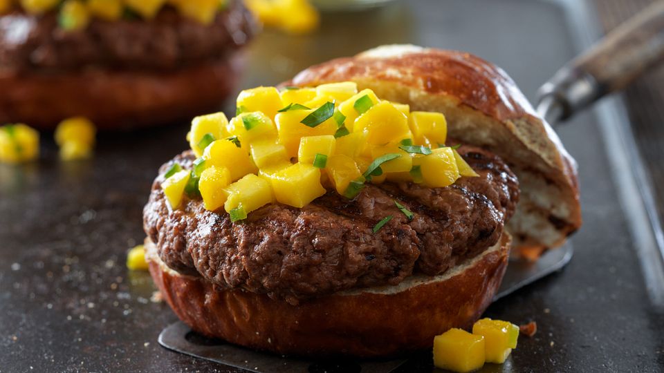 Caribbean Beef Burgers with Mango Salsa