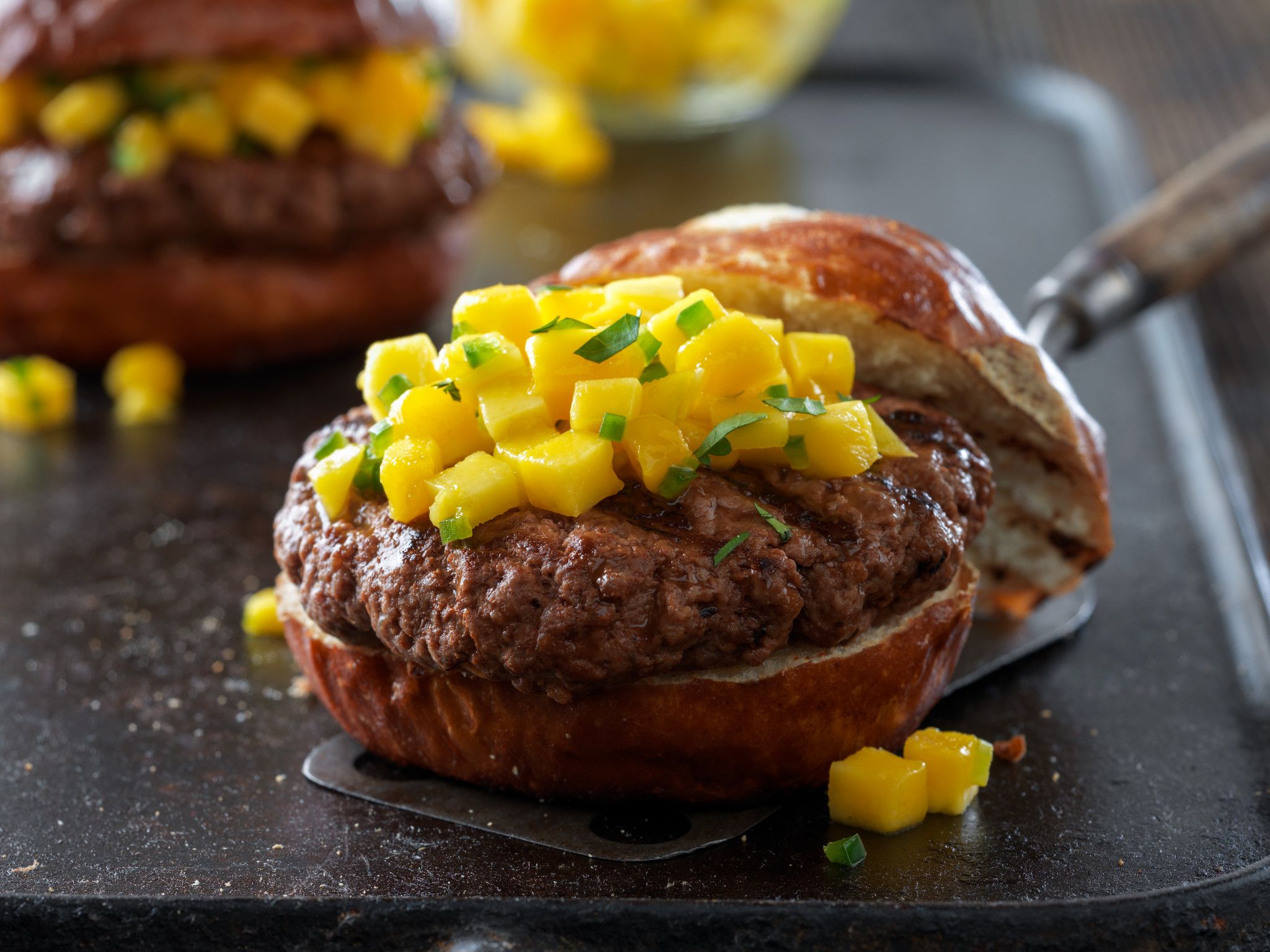 Caribbean Beef Burgers with Mango Salsa