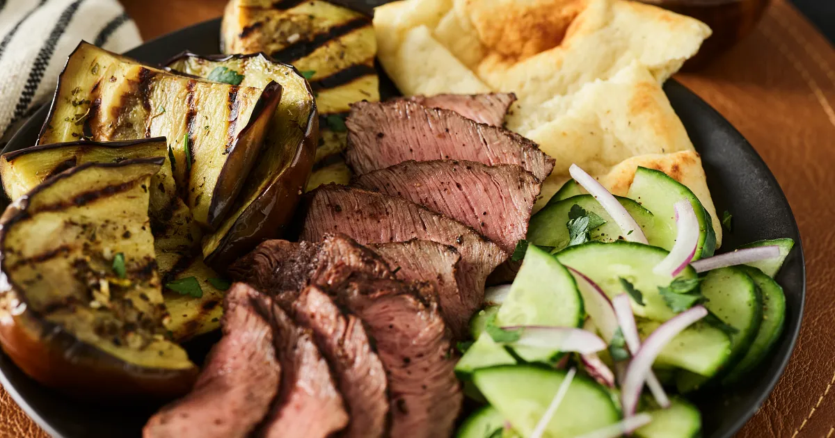 Berbere Spiced Grilled Flat Iron with Garlic-Herb Grilled Eggplant | Beef Loving Texans | Beef Lovin