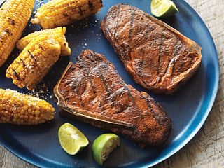 Smoky Grilled Strip Steaks with Mexican-Style Corn