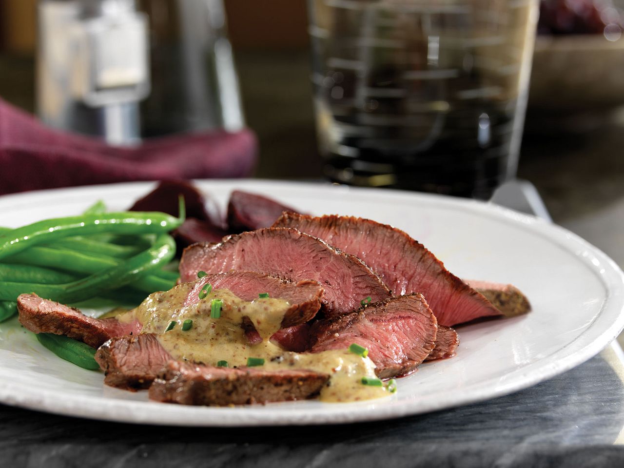 Beef Steaks with Mustard-Bourbon Sauce