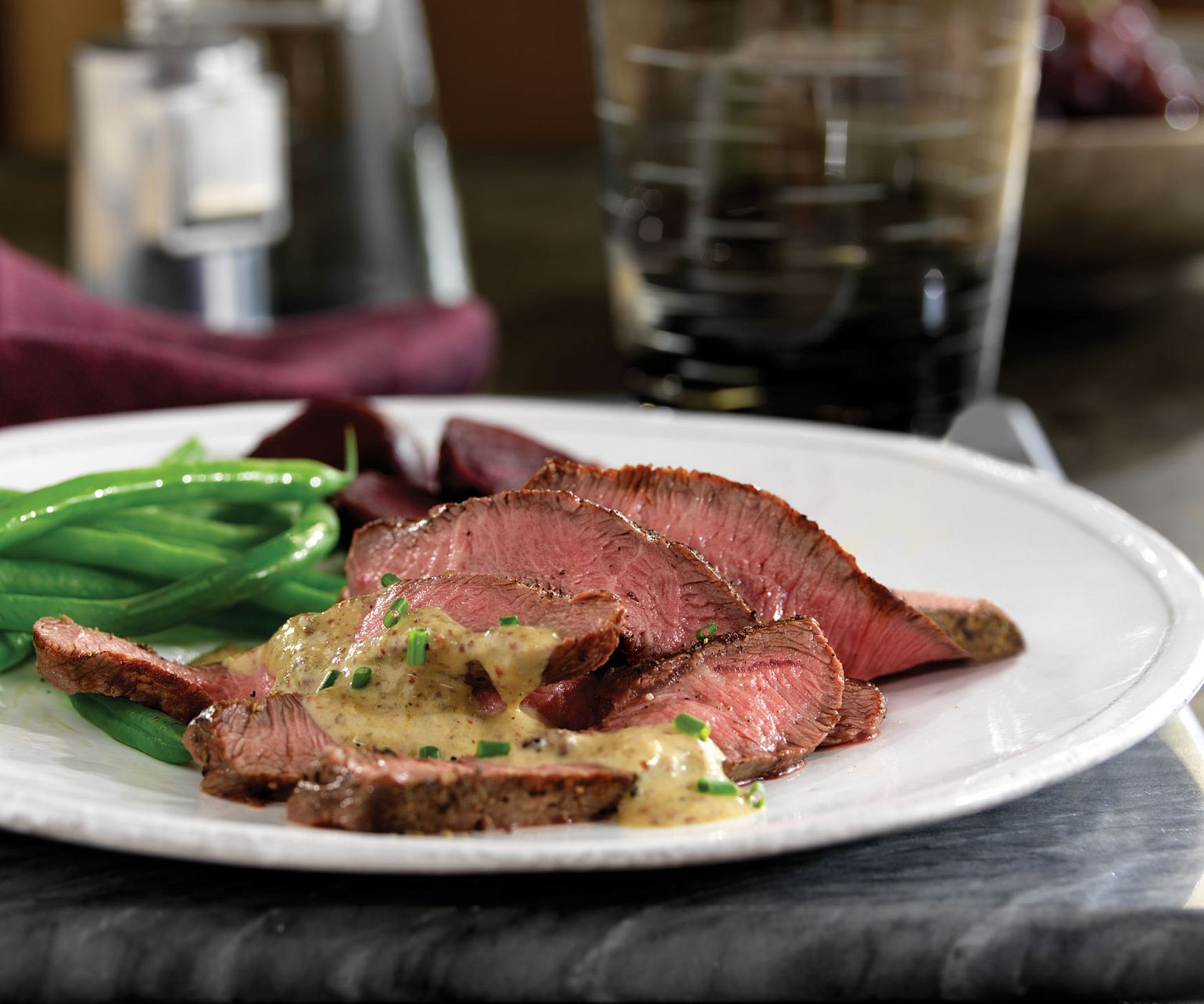 Beef Steaks with Mustard-Bourbon Sauce