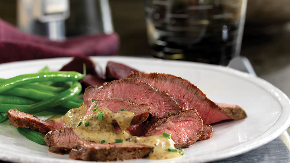 Beef Steaks with Mustard-Bourbon Sauce
