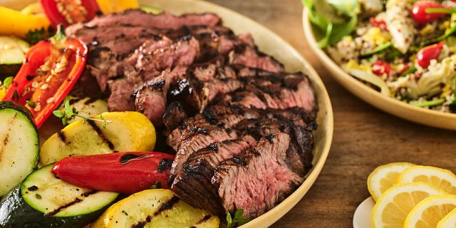 FY23 BIWFD Recipes, Mediterranean Grilled Chuck Steak with Garden Vegetables