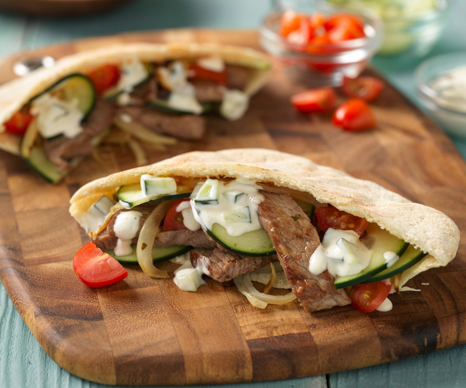 Stir-Fried Beef Gyros In Pita Pockets