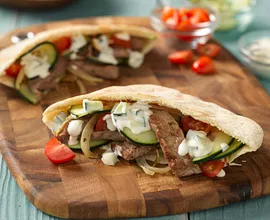 Stir-Fried Beef Gyros In Pita Pockets