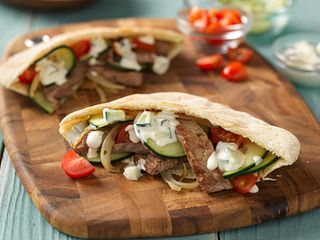 Stir-Fried Beef Gyros In Pita Pockets