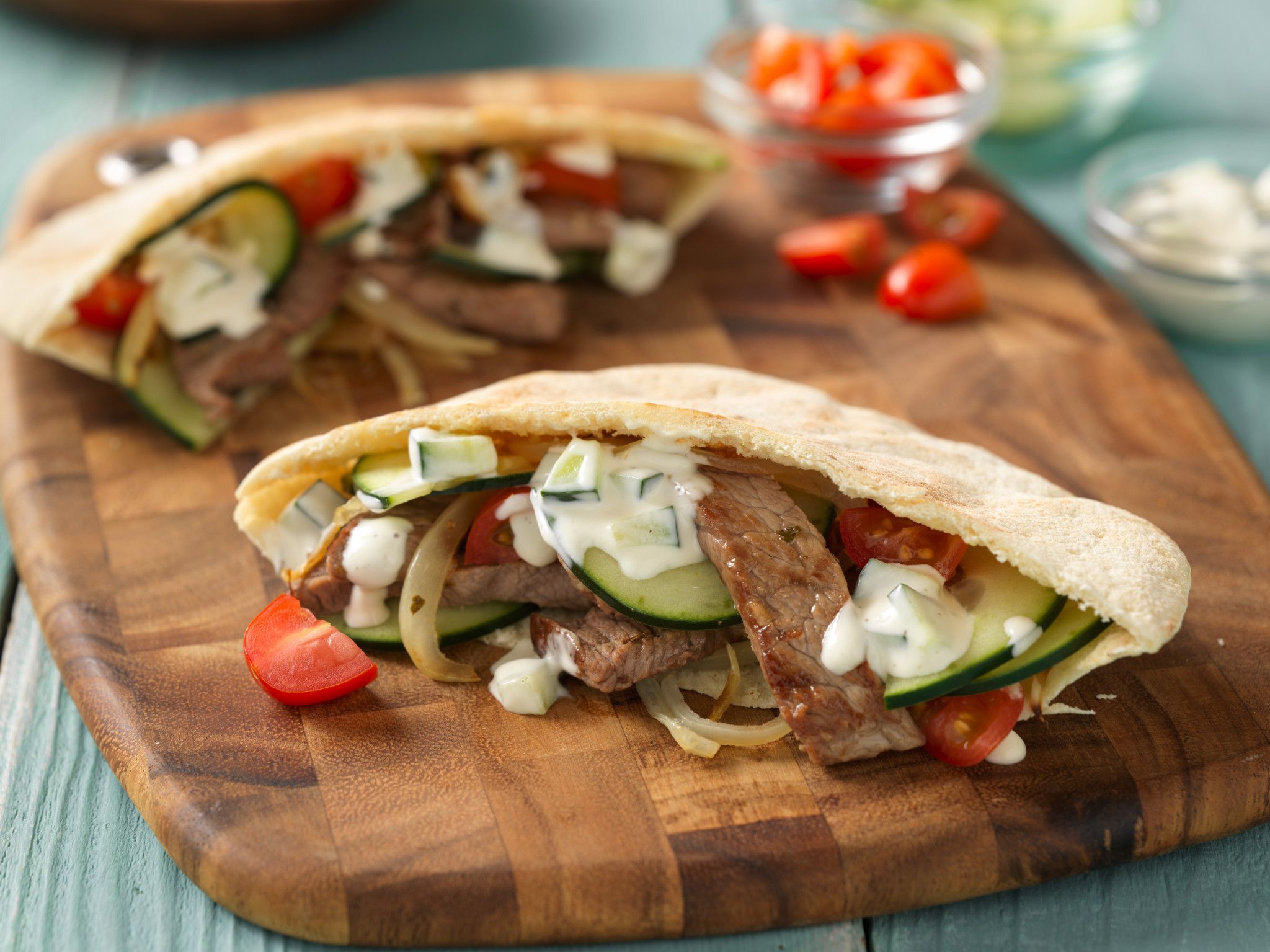 Stir-Fried Beef Gyros In Pita Pockets