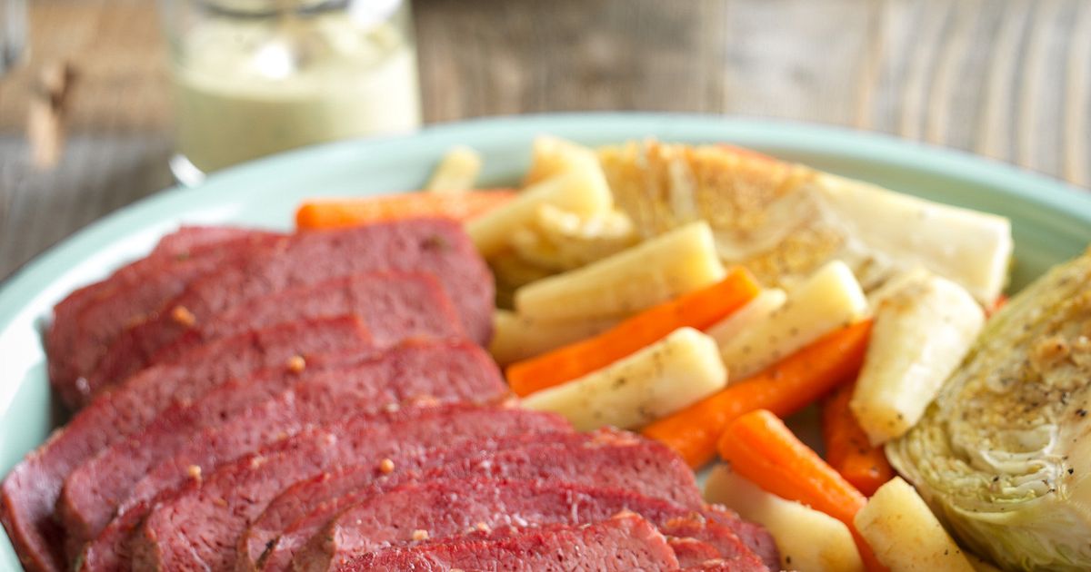 Corned Beef Brisket with Roasted Vegetables and Lemon-Mustard Sauce ...