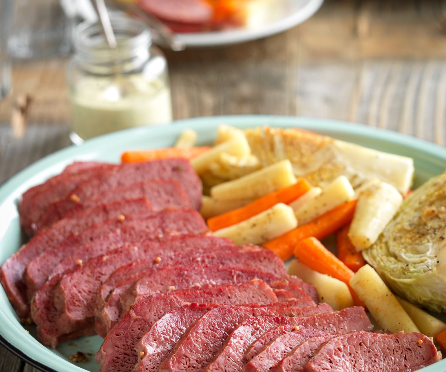 Corned Beef Brisket with Roasted Vegetables and LemonMustard Sauce