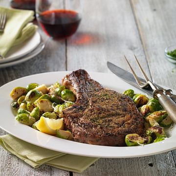Ribeye Steak and Sautéed Brussels Sprout Skillet Dinner for Two