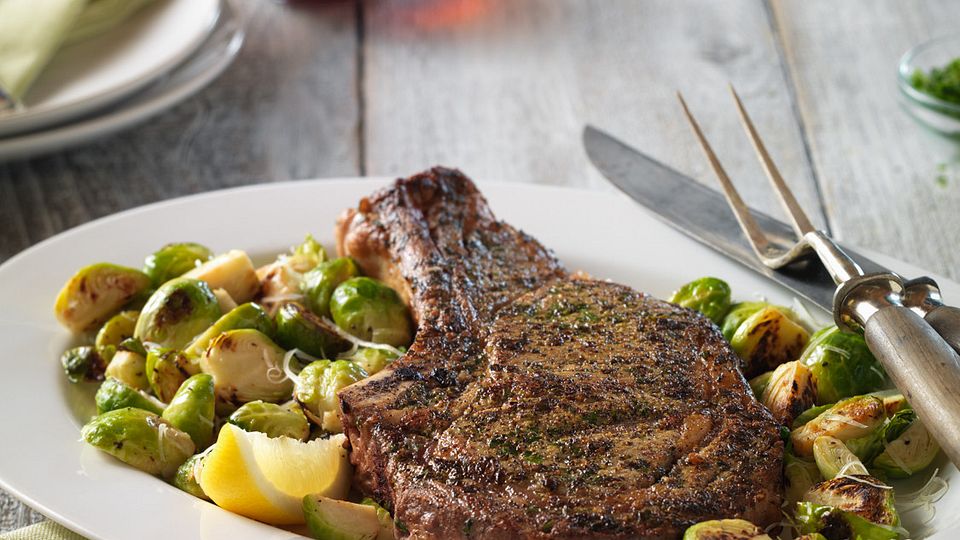 Ribeye Steak and Sautéed Brussels Sprout Skillet Dinner for Two