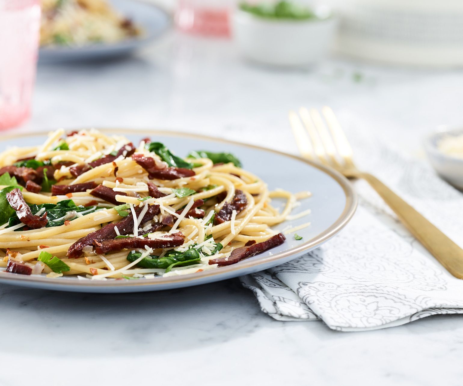 Beef Jerky and Spinach Pasta