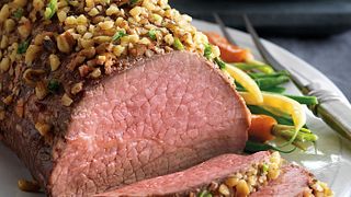 Walnut-Crusted Roast with Blue Cheese Mashed Potatoes