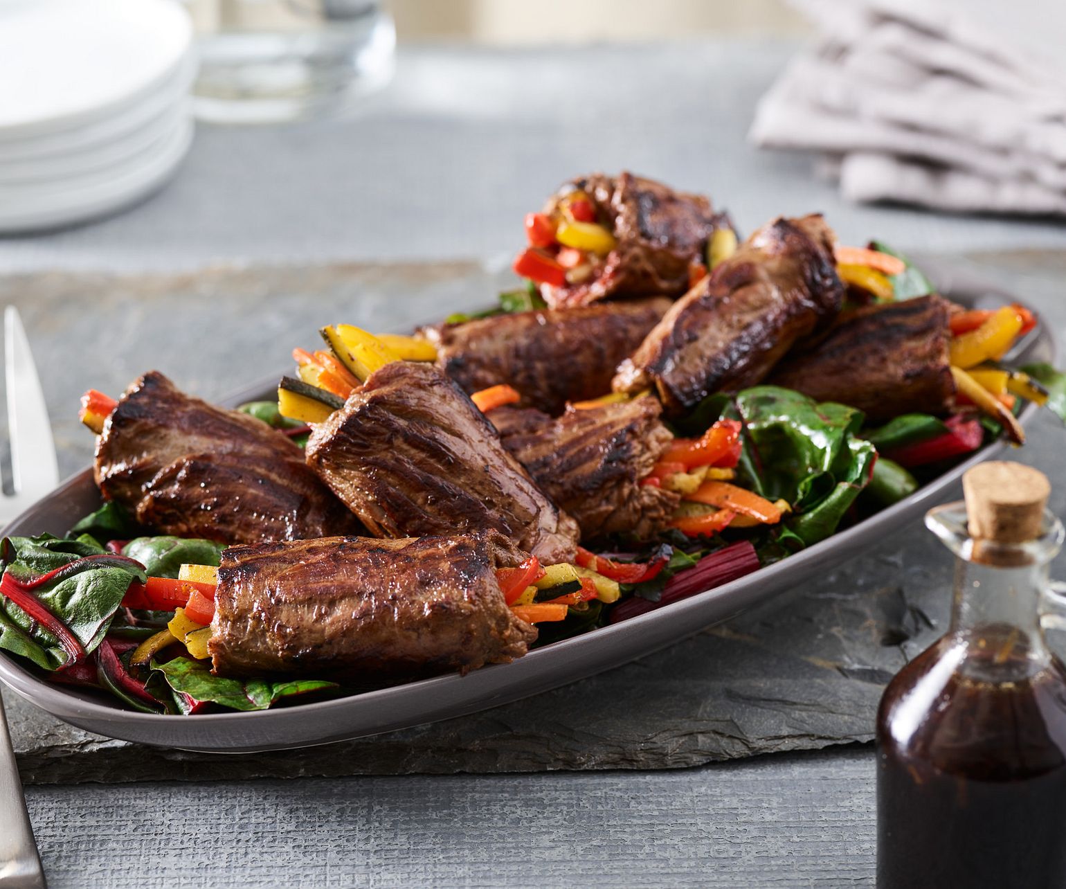 Balsamic-Glazed Skirt Steak Beef Rolls