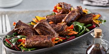 Balsamic-Glazed Skirt Steak Beef Rolls