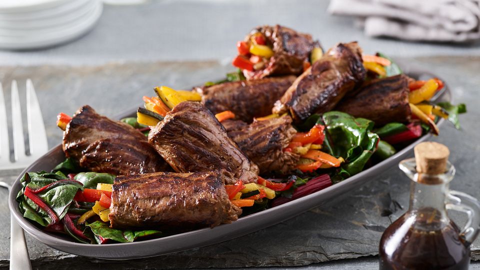 Balsamic-Glazed Skirt Steak Beef Rolls