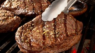 ribeye steaks with blue cheese butter and mushrooms