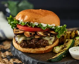 Mushroom Swiss Burger with Jalapeno Aioli