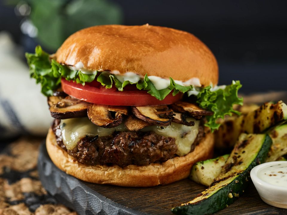 Mushroom Swiss Burger with Jalapeno Aioli