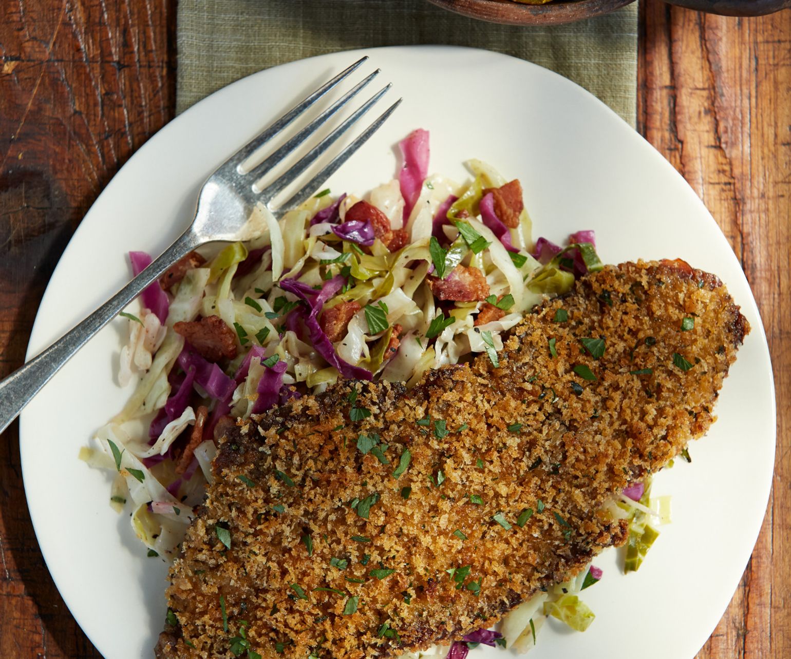 Bavarian Beef Schnitzel with  Warm Tangy Slaw