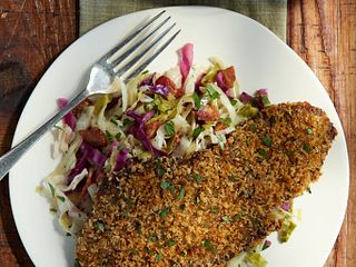 Bavarian Beef Schnitzel with  Warm Tangy Slaw