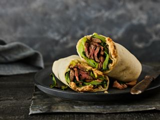 Grilled Szechuan Steak & Bok Choy Wraps with Spicy Peanut Mayonnaise