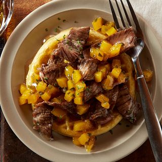 Beef Breakfast Waffles with Mango Syrup